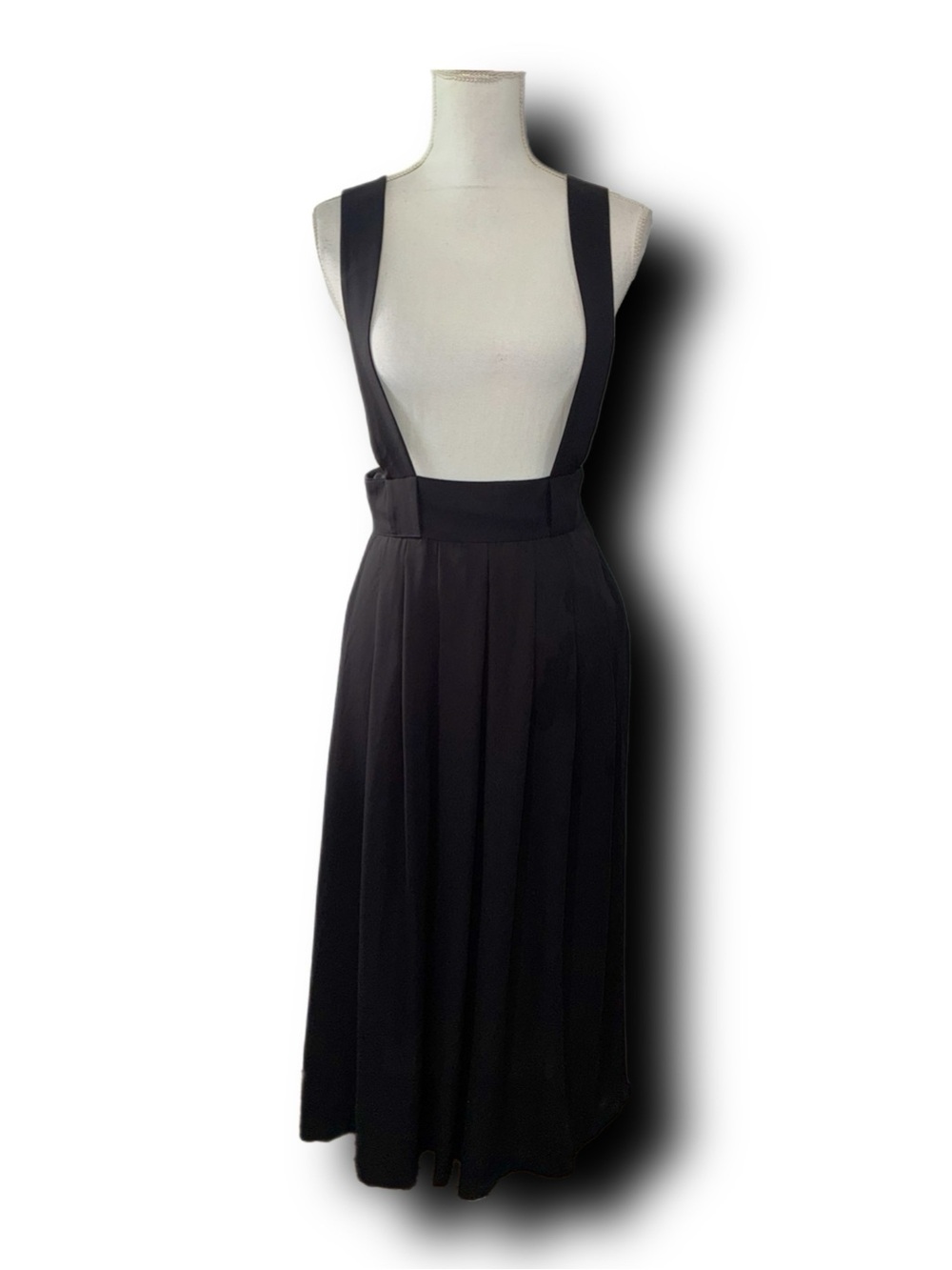 Forever 21 Black Apron Suspender Pleated Midi Skirt Whimsigoth Goth Alt Academia